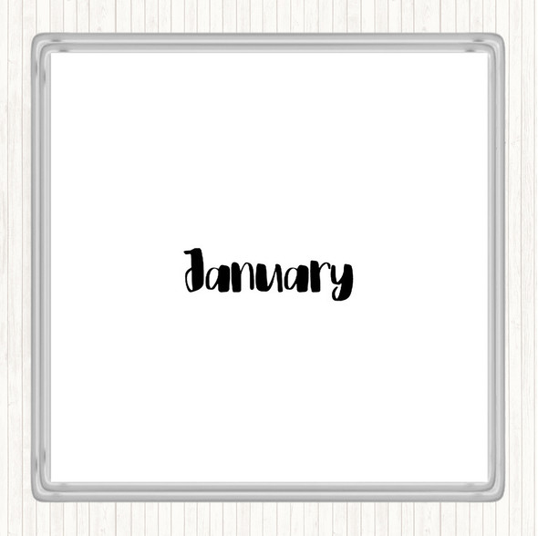 White Black January Quote Coaster