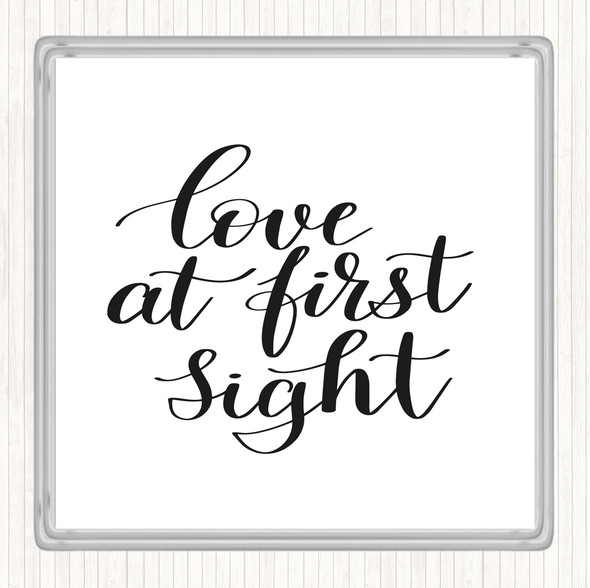 White Black Love At First Sight Quote Coaster