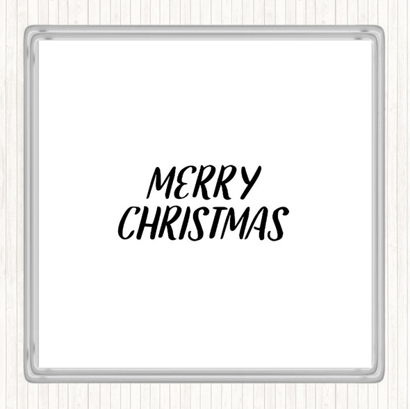 White Black Merry Christmas Quote Coaster