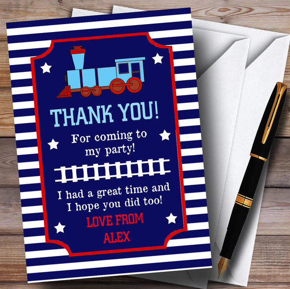 Blue & Red Striped Train Party Thank You Cards