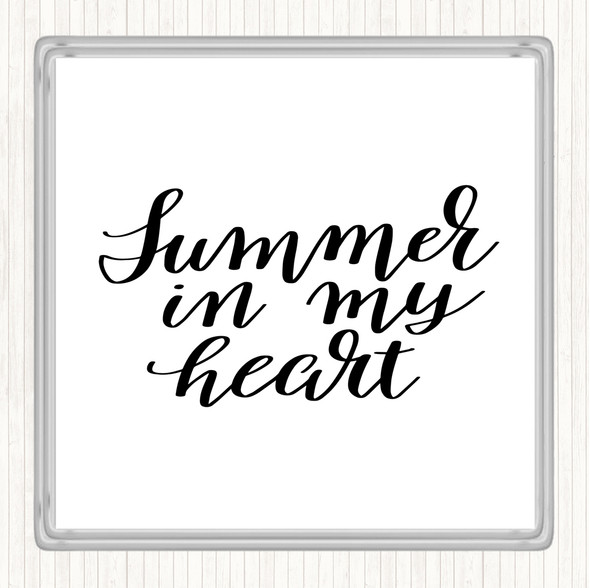 White Black Summer In Heart Quote Coaster