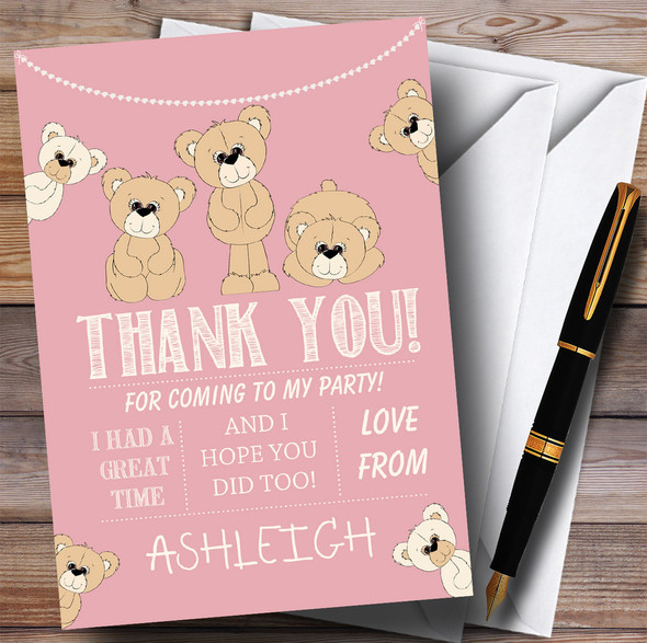 Cute Teddy Bears Pink Party Thank You Cards