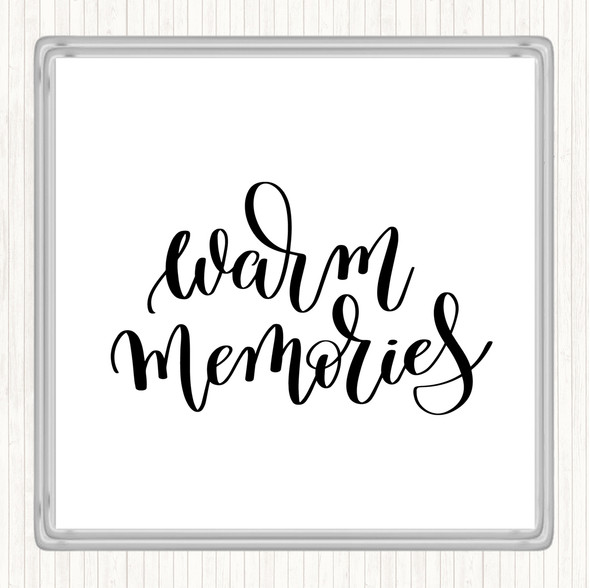 White Black Warm Memories Swirl Quote Coaster