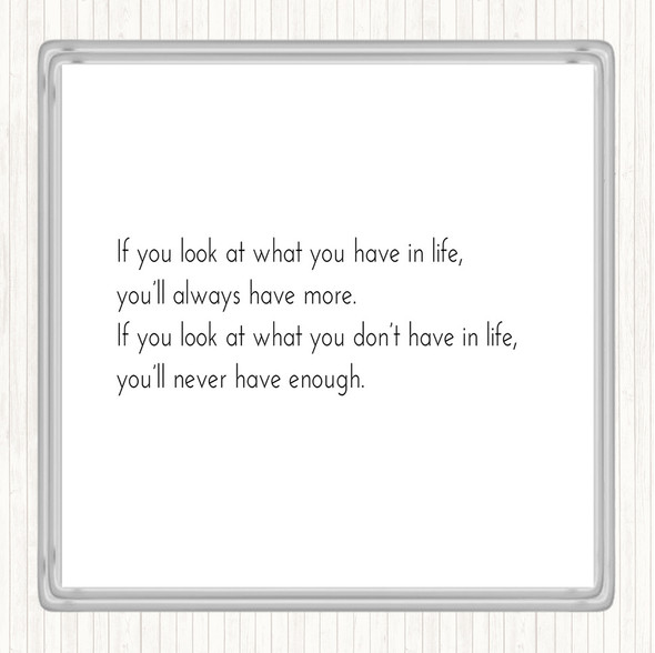 White Black What You Have In Life Quote Coaster