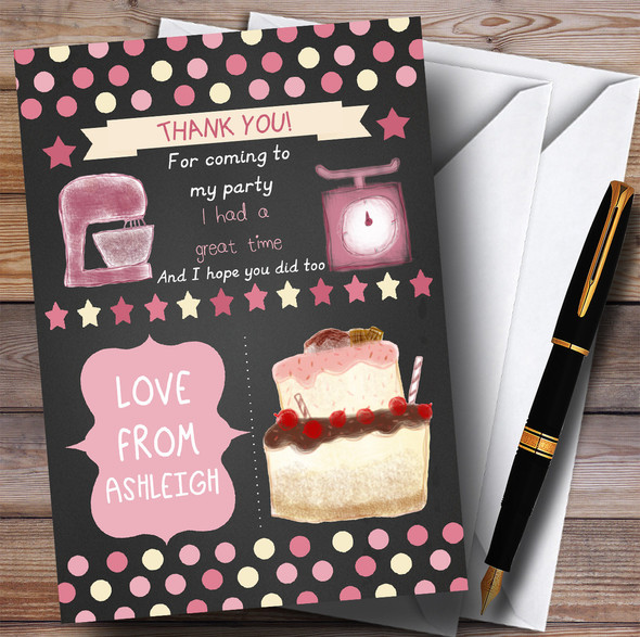 Girls Chalk Polkadot Baking Cooking Party Thank You Cards