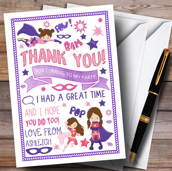 Girls Superhero Party Thank You Cards