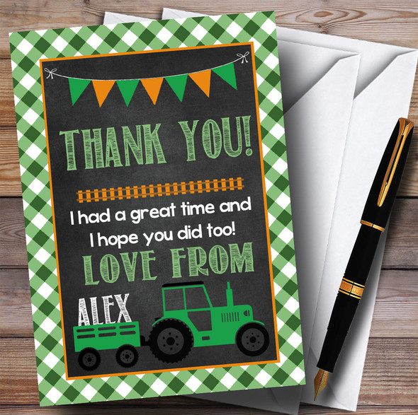 Green Country Farm Tractor Party Thank You Cards