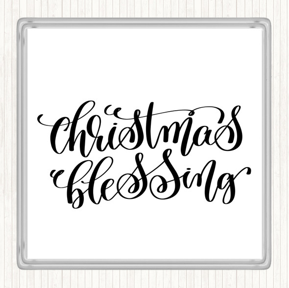 White Black Christmas Blessing Quote Coaster