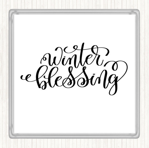 White Black Christmas Winter Blessing Quote Coaster