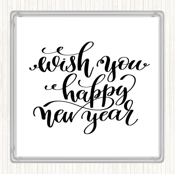 White Black Christmas Wish Happy New Year Quote Coaster