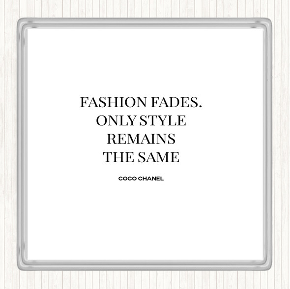White Black Coco Chanel Fashion Fades Quote Coaster
