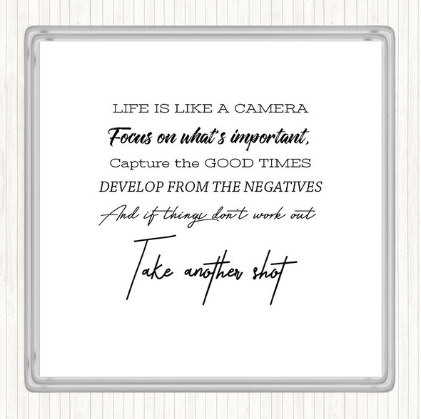 White Black Develop From Negatives Quote Coaster