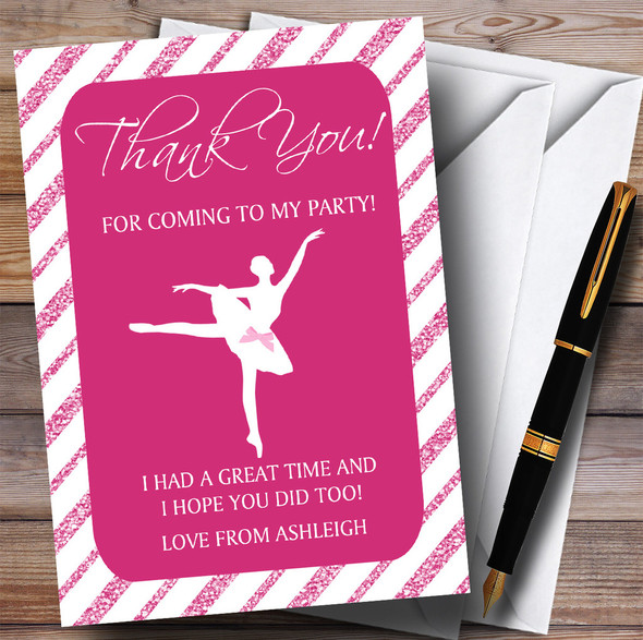 Pink Glitter Stripes Ballerina Ballet Party Thank You Cards