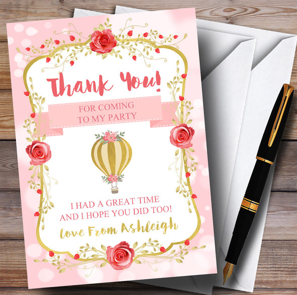 Pink Gold Hot Air Balloon Party Thank You Cards
