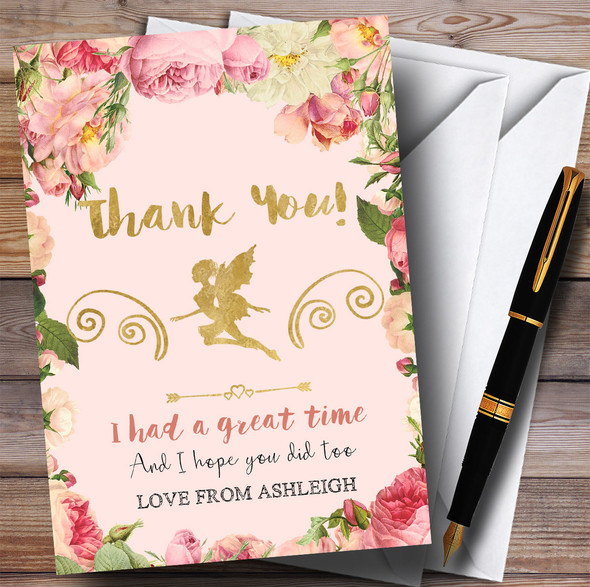 Pink Roses Fairy Party Thank You Cards