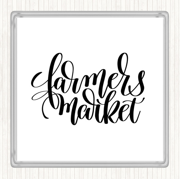 White Black Farmers Market Quote Coaster