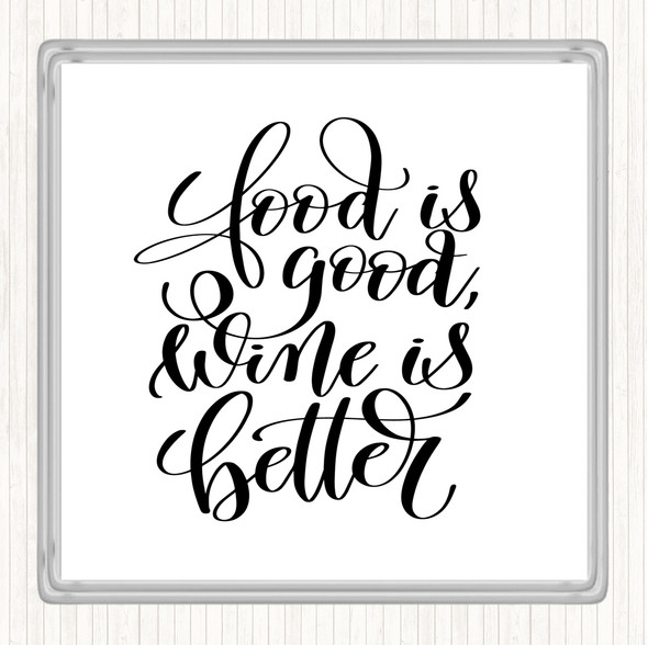 White Black Food Good Wine Better Quote Coaster