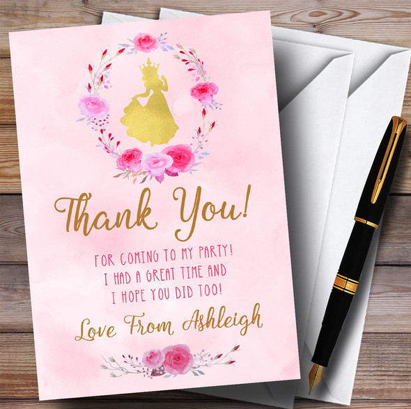 Pink Watercolour Princess Girls Party Thank You Cards