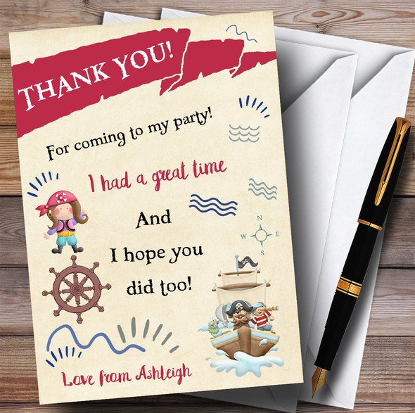 Pirate Themed Girls Party Thank You Cards