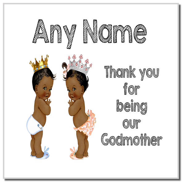 Baby Twin Black Boy & Girl Godmother Thank You Coaster