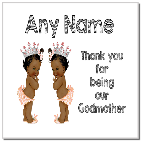 Baby Twin Black Girls Godmother Thank You Coaster