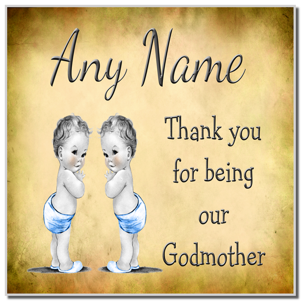 Vintage Baby Twin Boys Godmother Thank You Coaster