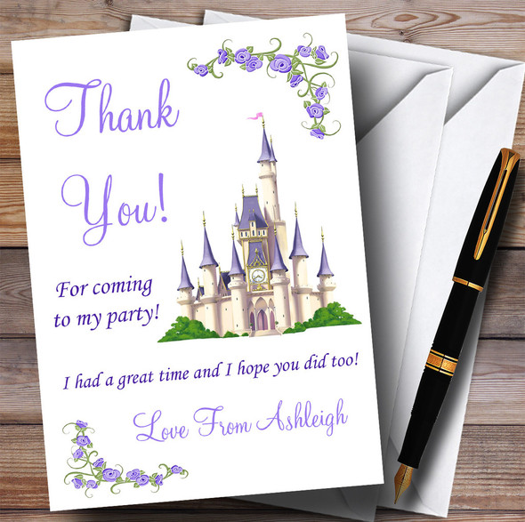 Purple Princess Castle Party Thank You Cards