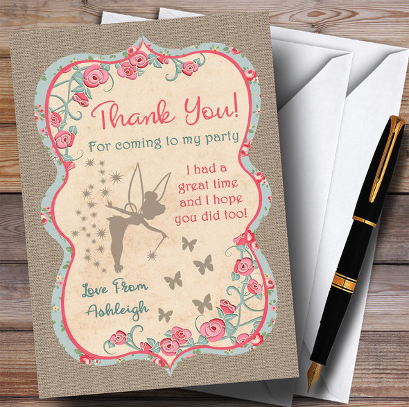 Shabby Chic Burlap Fairy Party Thank You Cards