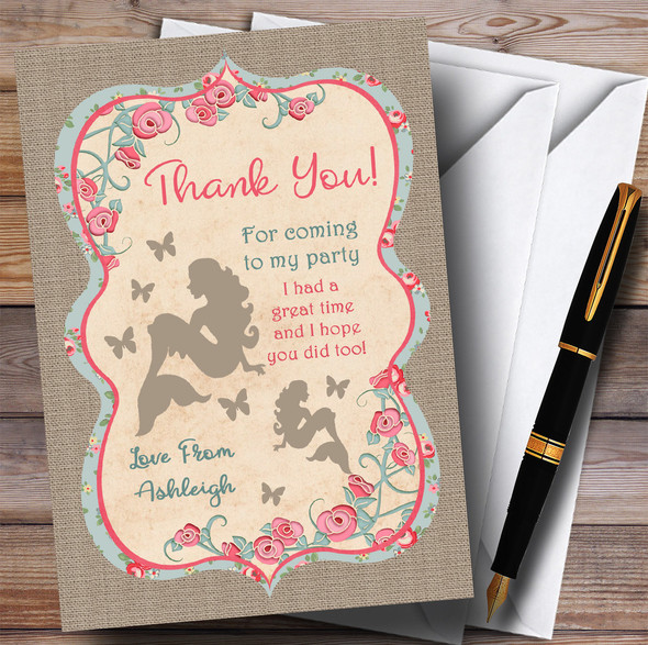 Shabby Chic Burlap Mermaid Party Thank You Cards