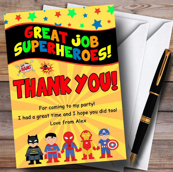 Yellow Superhero Party Thank You Cards