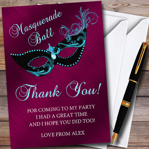Deep Pink Masquerade Ball Customised Party Thank You Cards