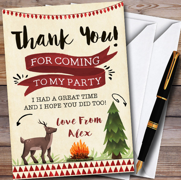 Deer & Campfire Camping Customised Party Thank You Cards