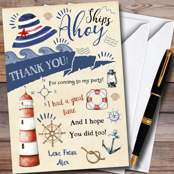 Nautical Beach Sea Anchor Customised Party Thank You Cards
