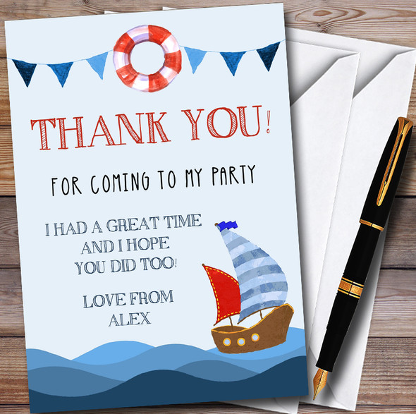Nautical Boat On Sea Customised Party Thank You Cards