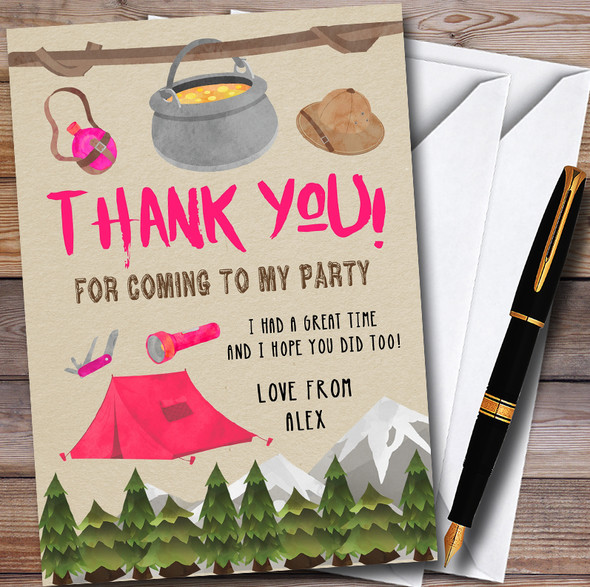 Outdoor Camping Girls Customised Party Thank You Cards