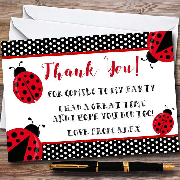 Polkadot Ladybird Ladybug Customised Party Thank You Cards