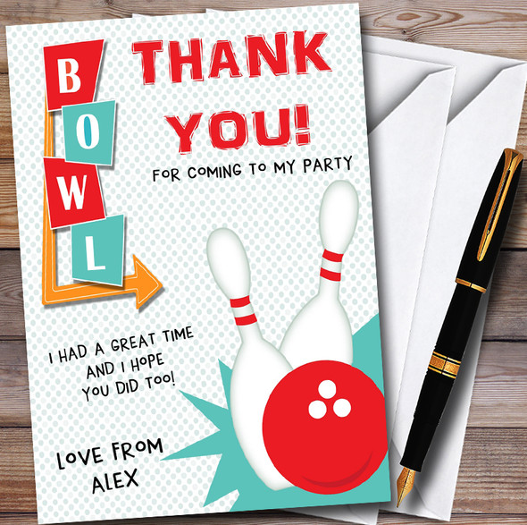 Retro Bowling Customised Party Thank You Cards