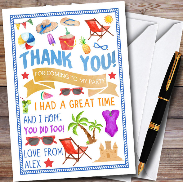 Sunny Beach Pool Customised Party Thank You Cards