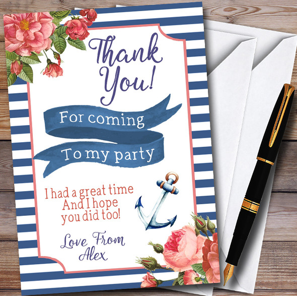 Vintage Floral Nautical Customised Party Thank You Cards
