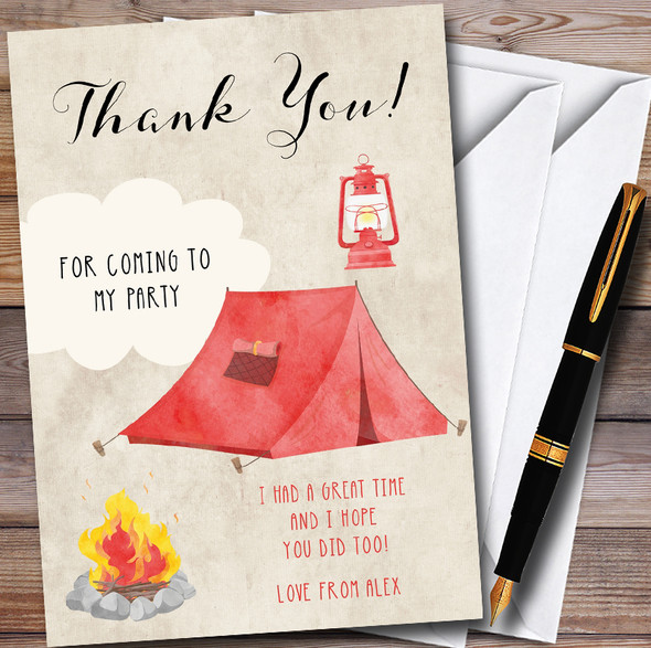 Watercolour Tent Camping Customised Party Thank You Cards