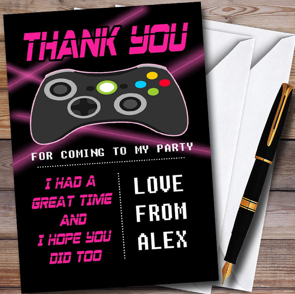 Girls Laser Video Gaming Customised Children's Birthday Party Thank You Cards