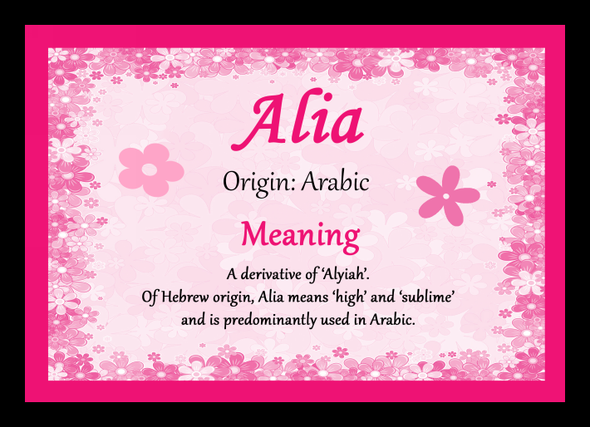 Alia Name Meaning Placemat