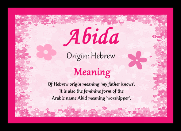 Abida Name Meaning Placemat