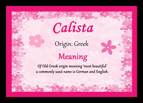 Calista Name Meaning Placemat