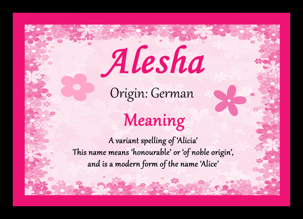 Alesha Name Meaning Placemat