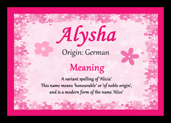 Alysha Name Meaning Placemat
