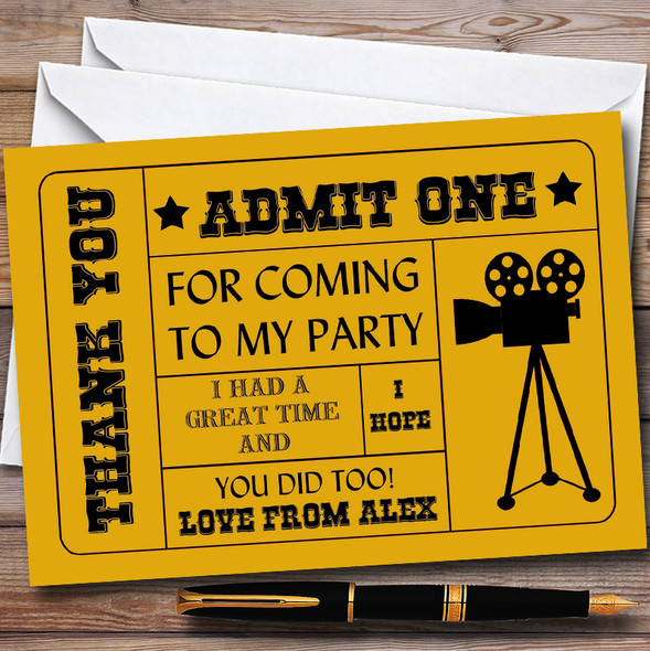 Golden Yellow Admit One Movie Film Cinema Birthday Party Thank You Cards