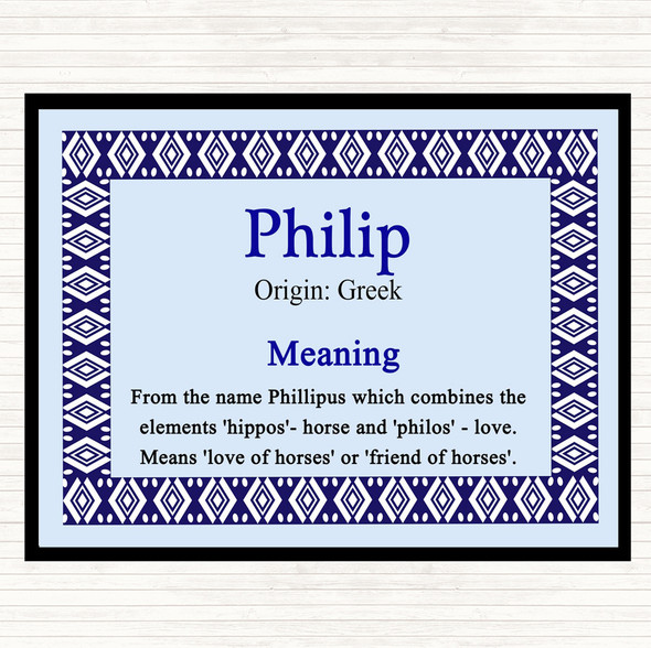 Philip Name Meaning Placemat Blue