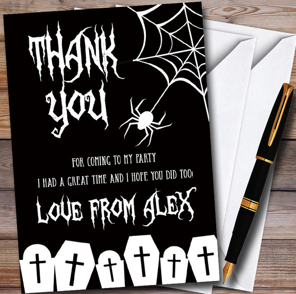 Black & White Spider web Customised Halloween Party Thank You Cards