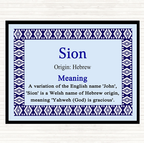 Sion Name Meaning Placemat Blue